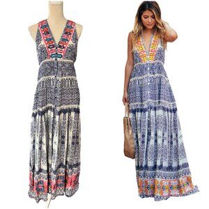 Rococo Sand Ionic Printed Silk Maxi Dress S small embroidered racerback